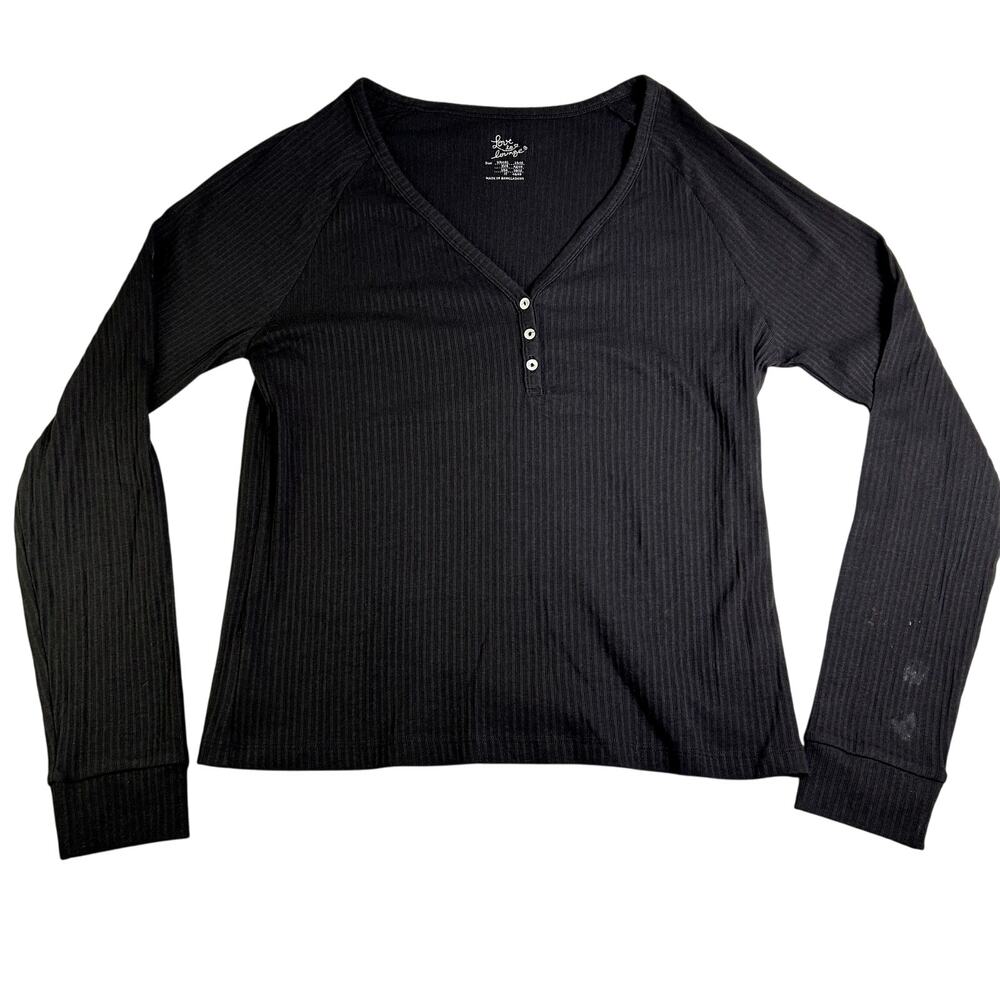 NWOT Y2K Love To Lounge Ribbed Knit Henley Women's Large Twilight Cozy Grunge